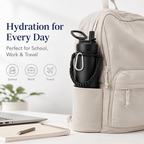 Image of mininoo 24 oz Insulated Stainless Steel Water Bottle with Straw, Black