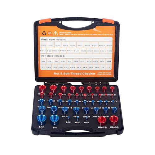 44 Teiliges Gewindeprüfer Set Für Schrauben Und Muttern Gewindelehre SAE Und Metrisch Abnehmbare Gewindemessgeräte Für Enge Bereiche Mit Aufbewahrungsbox Und Größenübersicht Werkstatt Und Reparatur
