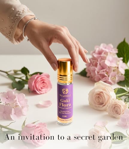 Image of Guki Flora Attar Roll-On Perfume Oil 8 ml | Alcohol Free | Long Lasting Rich Fragrance | Men & Women | Pocket Size Travel Friendly Roll On | Daily Wear
