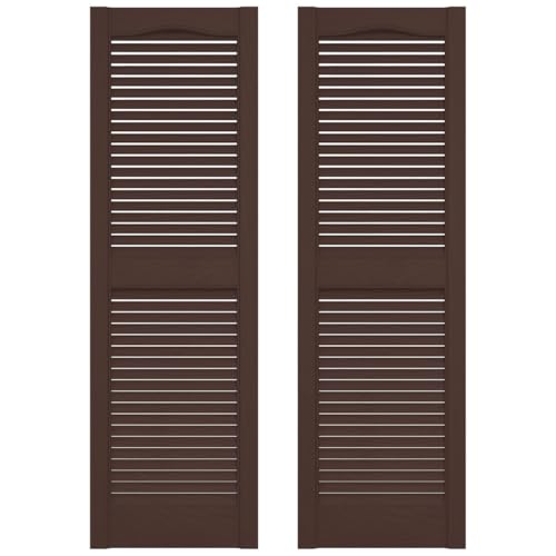 Builders Edge BEL1120025009 Custom Cathedral Top Center Mullion, Open Louver Shutter (Per Pair),12"W x 25"H,Federal Brown,1 Each