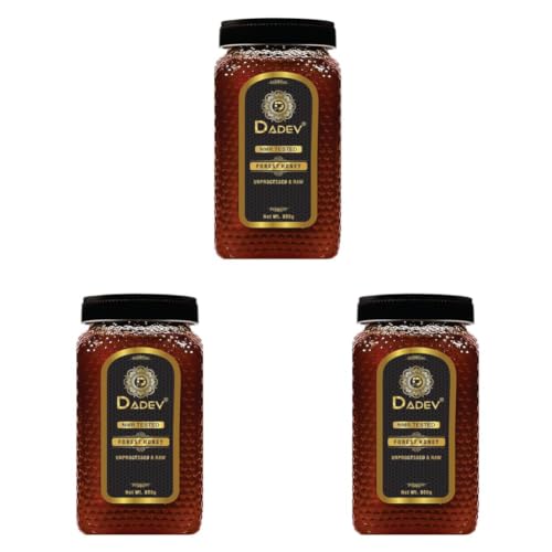 Image of DADEV HONEY Raw Organic Honey 500g | NMR Tested | 100% Pure Raw and Natural Honey | No Added Sugar | Unprocessed Forest Organic Honey-500gm GLASS JAR (Pack of 3)