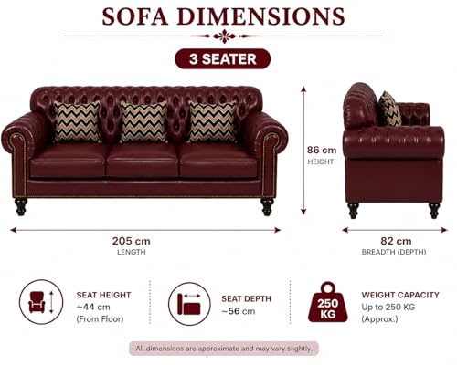 Image of Luxury Sofa Set Luxury Chesterfield Sofa in for Home Living Room & Office (Highback 3 Seater Maroon)