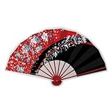 [浅草きもの市] 扇子箱付き 舞扇子 朱塗骨 ホログラム箔 赤 黒 9寸5分 日本製 京扇子 お稽古に 舞踊や祭りダンスにも