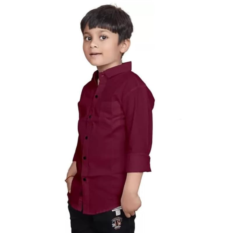 Image of Boys Cotton Blend Solid Full Sleeve Shirt with Spread Collar ? Casual Shirt for Kids