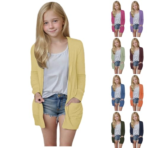 Girls Cardigan Open Front Casual Long Sleeve Fall Winter Loose Outerwear Tops with Pockets for 5-14 Years2