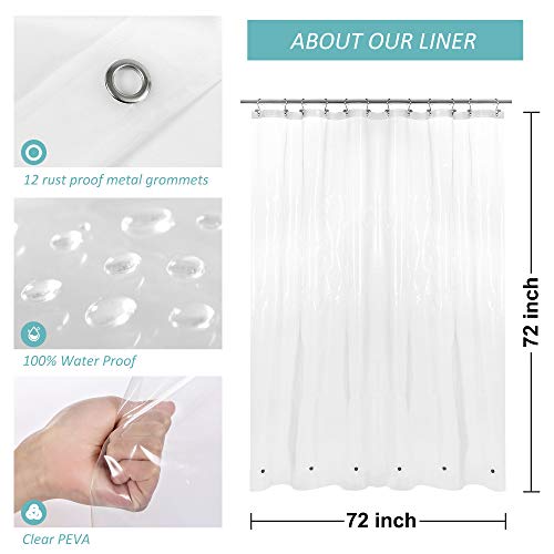 Mrs Awesome Shower Curtain Liner With 6 Magnets Clear Peva 8G Thick & Heavy Duty, Waterproof Standard Size 72 X 72 Inch, Clear #TOP2