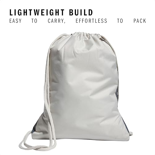 Image of adidas Alliance Sackpack (12l) Lightweight Athletic Small Drawstring Team Sports Workout Bag Discontinued, Wonder Alumina Grey /Putty Beige /White /2.0, One Size, Alliance Sackpack (12l) Lightweight