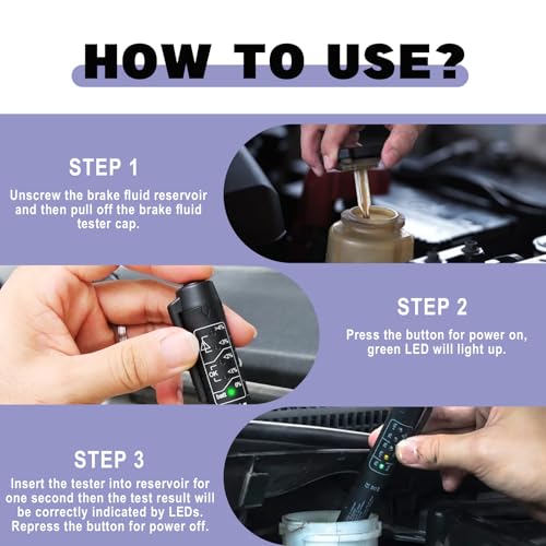 Piburth Brake Fluid Liquid Tester Pen, DOT 3 DOT 4 DOT 5.1 Brake Diagnostic Testing Pen, Auto Brake Fluid Liquid Oil Analyzer with 5 LED Indicators, Universal Car Accessories