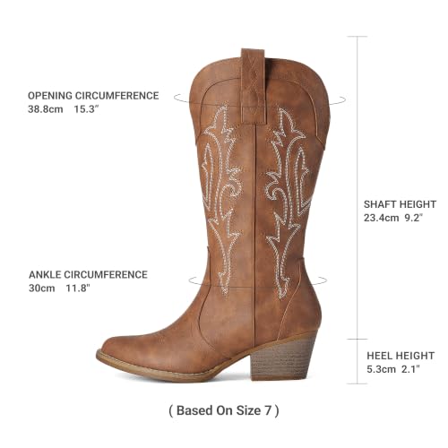 Image of DREAM PAIRS Women's Cowboy Cowgirl Boots Embroidered Pointed Toe Low Heel Western Mid Calf Boot for Theme Party Country Concert