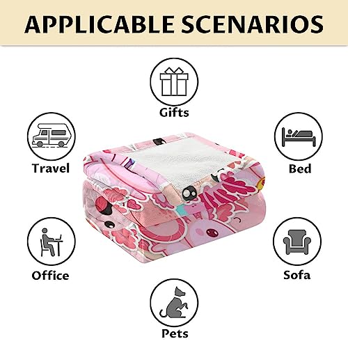 Girl Blanket - 30x40 Inches Cute Axolotl Throw - Pink Soft Fuzzy Blankets for Couch & Office