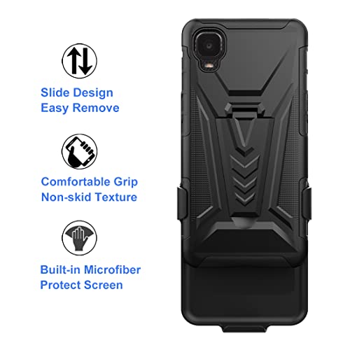 Ailiber Case For Alcatel Tcl A3(A509Dl), Tcl A30/Tcl A3 Phone Case Holster With Screen Protector, Swivel Belt Clip Holster Kickstand Holder, Heavy Duty Full Body Rugged Cover For Alcatel Tcl A3-Black #TOP4