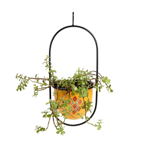 Image of AAKRITI ART CREATIONS Metal Hanging Planter | Handpainted Planter, Modern Art, Yellow Glossy Finish | Outdoor & Indoor Home Decor Items | Room Decoration Artifacts, Flower Pots for Living Room