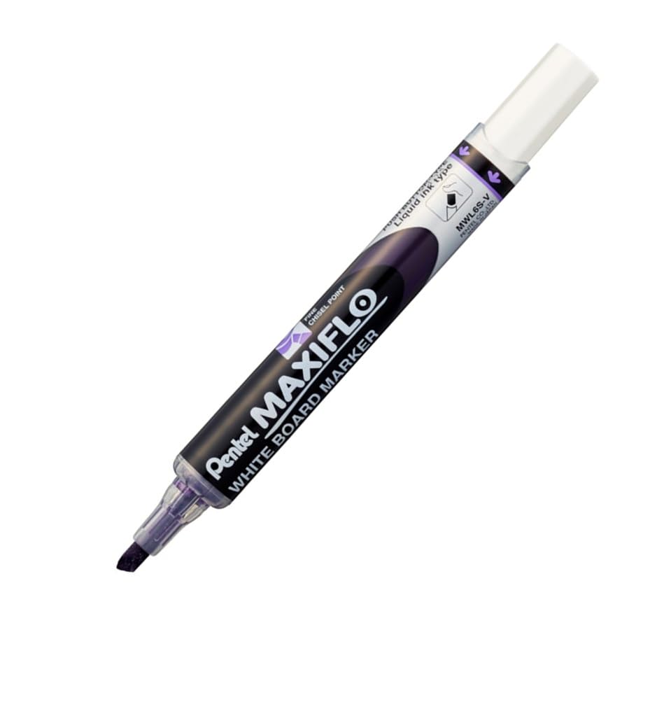 Pentel Maxiflo - Lote de 12 rotuladores para pizarra blanca (punta biselada), color morado