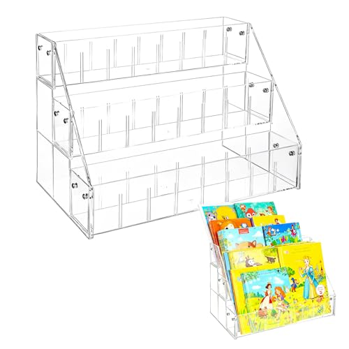 FUPMILPHRANX Small Bookshelf 3-Tier Clear Acrylic Book Display Organizer Front Facing Toddler Montessori Style Book Shelf Durable Bookcase for Nursery Room Playroom Classroom and Reading Corner