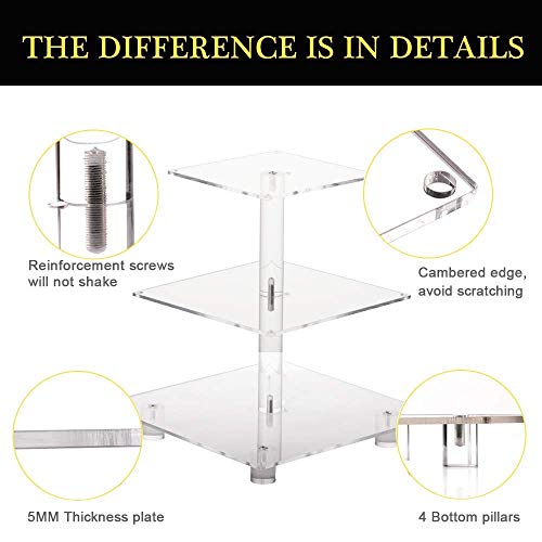 image for YestBuy 3 Tier Clear Square Cupcake Stand - Premium Cupcake Holder - A
