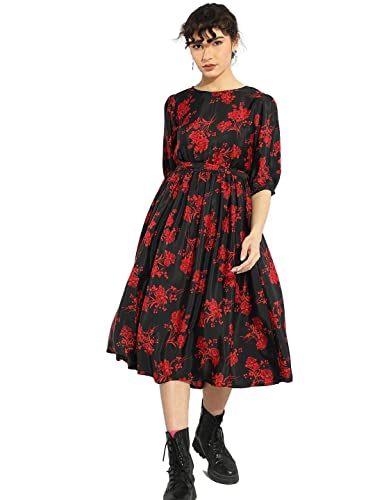 Image of KOTTY Polyester Fit and Flare Midi Women Dress