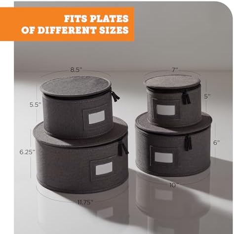 China Storage Set, 4-Piece Set for Dinnerware Storage and Transport, Protects Dishes, Felt Plate Dividers Included (Grey - Plates Only)