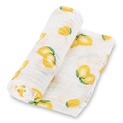 Image of LollyBanks 100% Cotton Muslin Swaddle Blanket, Lemon Print, 47 x 47 Inches, Baby, Toddler, Female