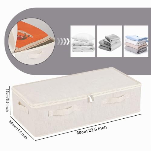 ENUMAIL Unterbett Aufbewahrungskörbe mit Deckel,60x30x15cm,Beige,2 Stück – Ansicht 6