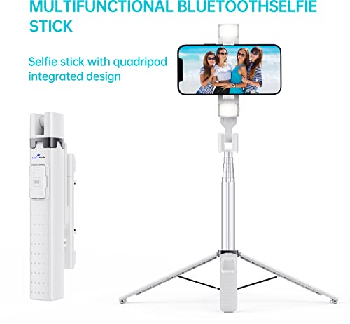 Ambertronix 40 Inch Aluminum Selfie Stick Tripod Quadrapod, Onboard Light, Wireless Bluetooth Remote, Extendable, 3 Light Modes, 9 Brightness Levels, Compatible With All Iphone & Android Devices #TOP7