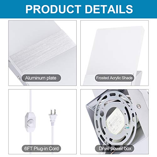 Vatoni Wall Sconce Plug In, Dimmable Wall Sconce 15W 3000K Warm White Modern Wall Sconce Lighting With 6Ft Plug In Cord And A Dimmer On/Off Switch On The Cord(1 Pack) #TOP4