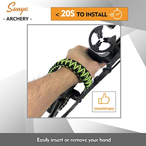 Sunya Archery Bow Wrist Sling, 550 Paracord Strap Comfortable On Hand.100% Full Grain Leather Yoke, Multiple Camo Colors.fit Compound Bow Stabilizer & Recurve. (Dark Angel) #TOP5