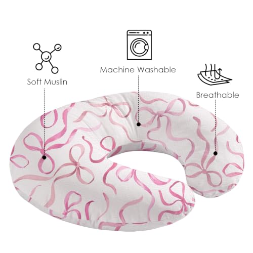 Image of Little Grape Land Muslin Nursing Pillow Covers 2 Pack, 100% Cotton Removable Breastfeeding Pillow Covers, Feeding Pillow Slipcovers for Baby Boys & Girls, (Bow)