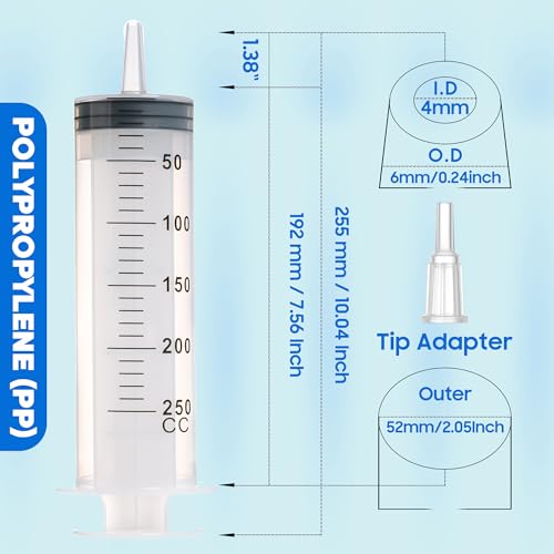 Image of 250ml Syringes with Tube 40 Inch Handy Plastic Tubing and Adapter Tip
