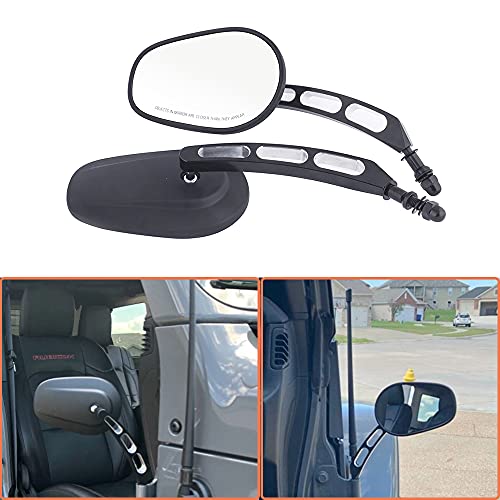 1 Pair Door Hinge Mirrors of Adventure Off-Road Qucik Release for Jeep Wrangler JK JKU TJ LJ CJ YJ (Black with 3 hole)
