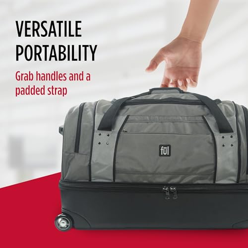 Workhorse Large Rolling Duffle Bag with Wheels | 30 Inch Checked Large Luggage Bag for Travel | Split-Level Hardshell Base, Telescoping Handle and Lightweight | Grey by FUL - Image 5