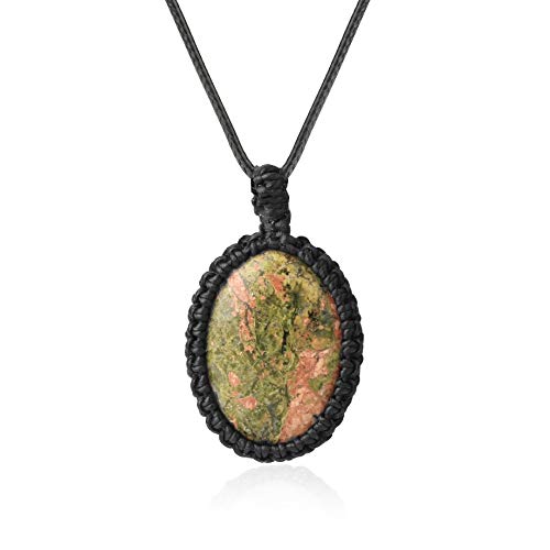 YOUHU Colares de pedras, 7 colares de cristal de chakra corda trançada feita à mão envolvida joia oval de ametista natural pingente elegante jóias espiritual presente unissexo