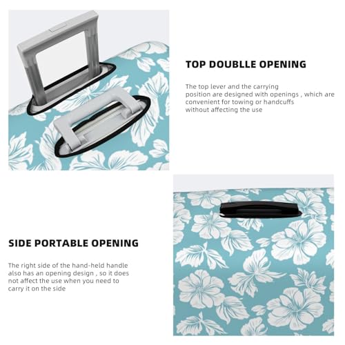 White Hibiscus Flower On Light Blue Elastic Travel Luggage Covers Dustproof Scratch-Resistant Suitcase Protector Fit 22-24 Inch3