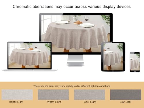 JIUZHEN Round Textured Table Cloth Linen Wrinkle Free Stain Resistant Farmhouse Decorative Circular Tablecloth for Kitchen, Dining, Party, Wedding, Outdoor Use (45 Inch Round,Stone) by JIUZHEN - Used condition - Image 7
