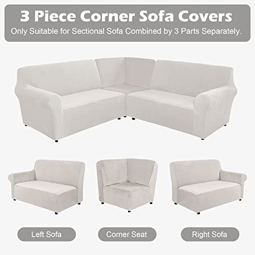 Okyuk 3 Piece Corner Sectional Couch Covers 4 Seater & 1 Corner Seat L Shape Sectional Sofa Covers Soft Stretch Velvet Corner Couch Cover For Sectional Sofa (White) #TOP1