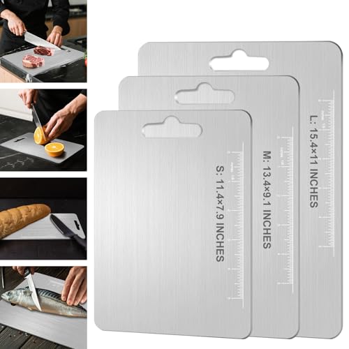 Titanium Cutting Board - 100% Pure Titanium Metal Cutting Board for Kitchen, Non Toxic Chopping Board Set, Double-Sided for Meat, Fruit, Vegetables, Dishwasher Safe, Easy to Clean (Set (S+M+L))