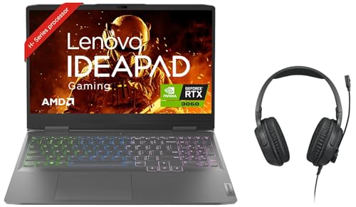 Image of Lenovo IdeaPad Gaming 3 AMD Ryzen 5 6600H 15.6 inch (39.62cm) FHD IPS 120Hz Gaming Laptop (8GB /512GB SSD /Win11 /Office /NVIDIA RTX 3050 4GB /Onyx Grey /2.32Kg), 82SB00V2IN + H100 IdeaPad Gaming Headset
