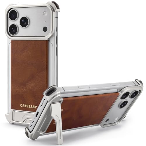 Coque en cuir iPhone 17 Pro Max de luxe avec béquille et dos fin