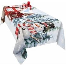 Rectangle Tablecloth Waterproof Spillproof Table Cloths,Xmas Snowman Pine Tree Farmhouse Wipeable Table Cover for Kitchen Dining Camping Indoor Outdoor Tables 60" x 120",Winter Snowflakes Blue Ombre