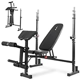 ISE Banco Musculación Plegable con soporte para piernas y brazos, Banco Pesas con rack musculación, Banco Press ajustable con soporte para curl de piernas, Banco De Pesas para barra olímpica