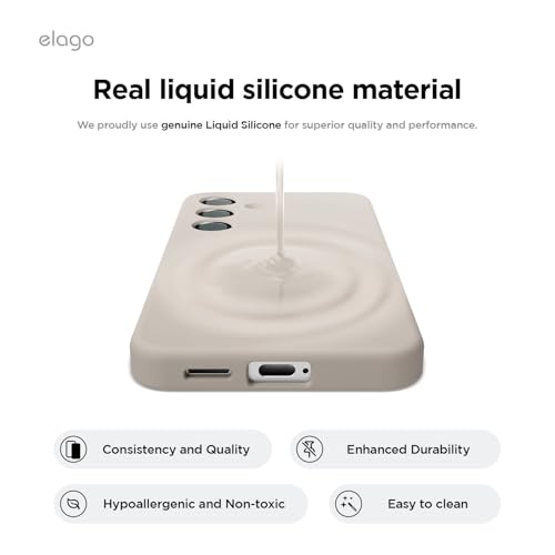 Image of elago Compatible with Samsung Galaxy S25 Plus Case, Liquid Silicone Case, Full Body Protective Cover, Shockproof, Slim Phone Case, Anti-Scratch Soft Microfiber Lining, 6.7 inch (Stone)