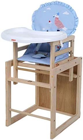 Travel Booster Seat Wooden Combination High Chair, for Baby/Toddlers Dining, with Play Table & Cushion (Color : Blue)