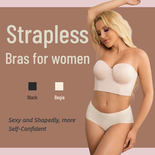 Image of Strapless Bras for Women Push up Bra No-Slip Silicone Strip Hide Back Fat Bra (36B-44DD)