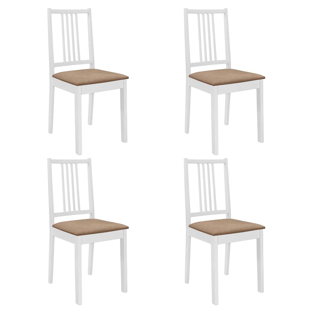 5-częściowy zestaw do jadalni z płyty MDF i drewna gumowego, biało-brązowy, stół do jadalni 120 x 75 cm plus 4 krzesła kremowe, do jadalni, kuchni, rodziny, dla gości, komfort siedzenia