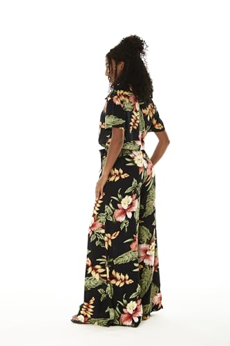 Matchable Couple Hawaiian Luau Shirt or Wide Legged with Pockets Jumpsuit in Rafelsia Black3