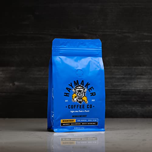 Haymaker Coffee, Medium Roast with Well-Rounded Flavor, Whole Bean, 12 Ounce, Roasted in USA