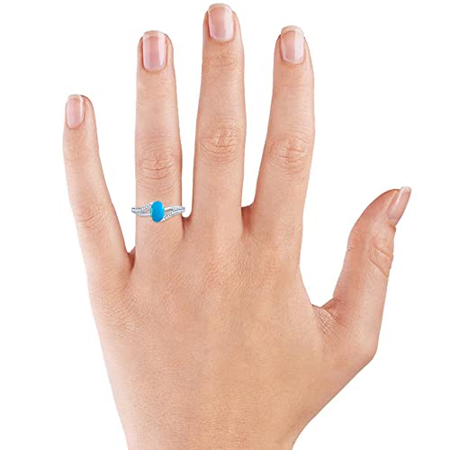 Soulbox 0.94 Carat Oval Shape Turquoise Gemstone Birthstone Diamond Engagement Ring For Women (14K White Gold, 6.5) #TOP5
