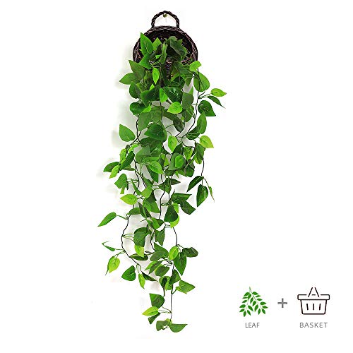 Anzome Plantes artificielles à suspendre, 0,9 m, lierre de vigne artificielle avec chaîne verte pour intérieur ou extérieur, décoration murale de maison, jardin, mariage (panier inclus) Chain ivy noir