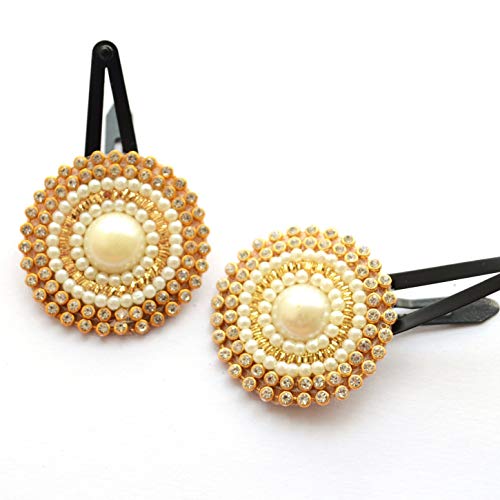 Pretty Ponytails Gold Diamante Stone and Pearl Flower Mandala Wedding Tic Tac Hair Clips or Fancy Accessories for Kids or Girls for Festivals