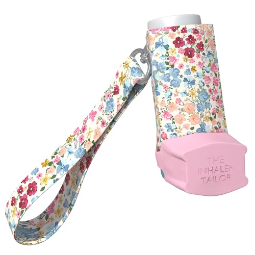 The Inhaler Tailor Inhaler Holder and Carrying Strap - for Ventolin & Shorter Style, Adults & Kids Inhaler Case with Keychain and Wrist Strap – Handmade, Vegan Leather (Ventolin, Vintage Wild Flowers)