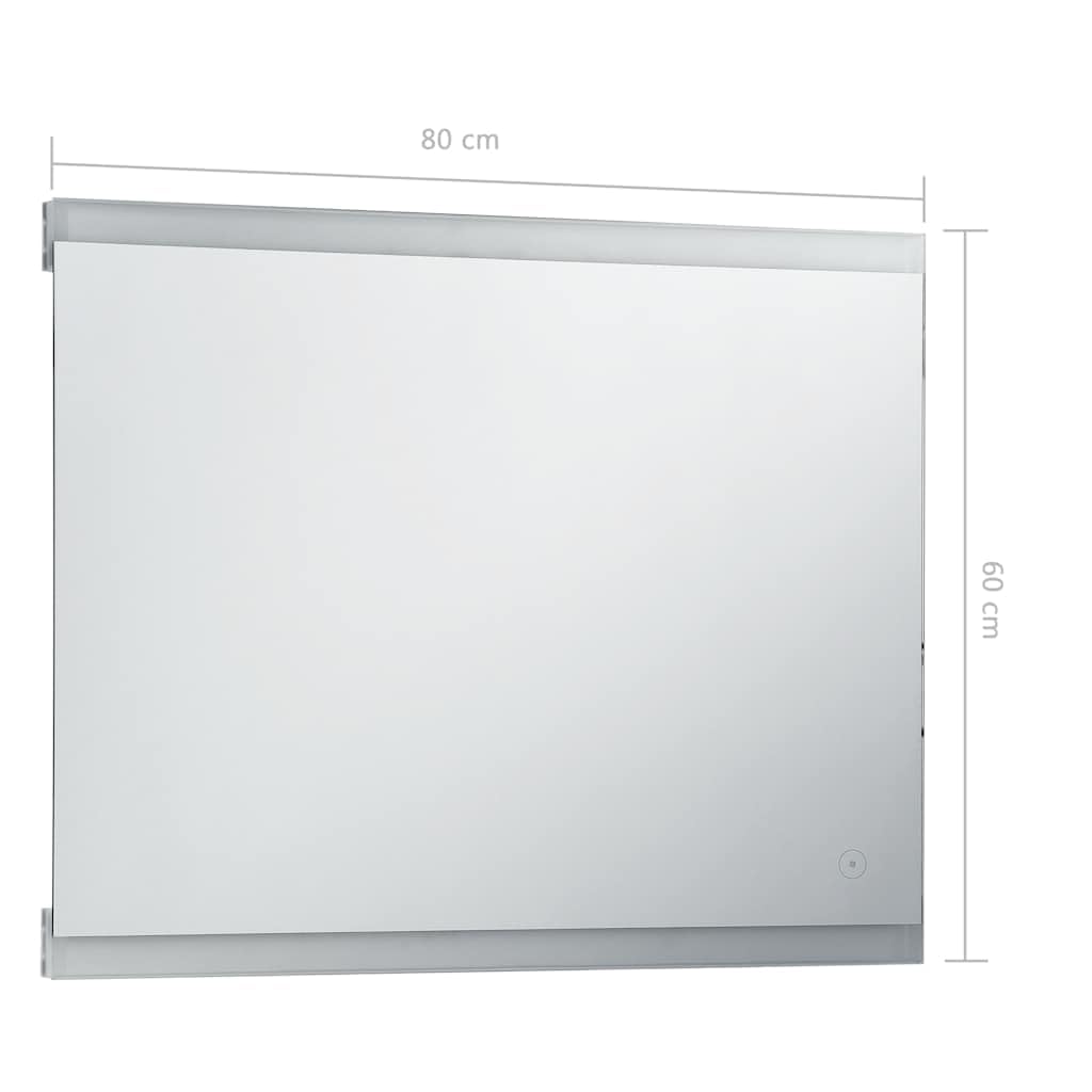 Specchio da bagno a LED, 80 x 60 cm, con sensore touch, 2 strisce LED, IP44, resistente agli spruzzi, cornice in vetro di alluminio, per bagno, corridoio, toeletta